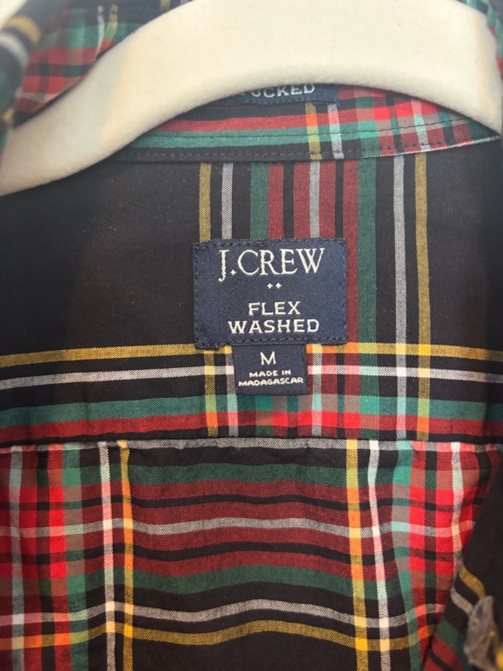 J. Crew Black Plaid Button-Down Shirt with Red and Green - Picture 3 of 4